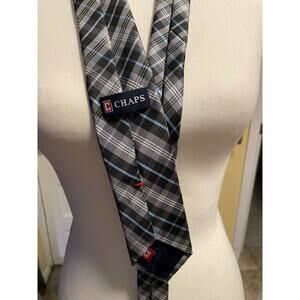 Chaps Men Gray Black Blue Plaid Tie